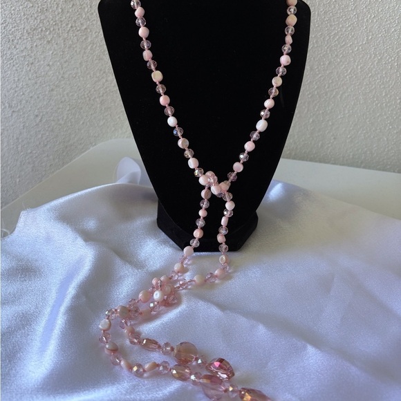 Beaded Long Wrap Necklace Matching 3 Beaded Bracelets Pink Party Barbie Fairy - Picture 5 of 7